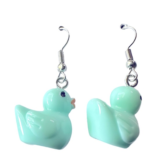 Turquoise Green Duck Earrings - Picture 2 of 3
